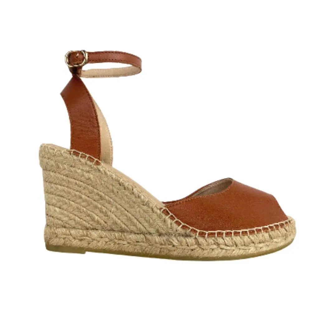 Peep Toe Espadrille Wedge in Tan