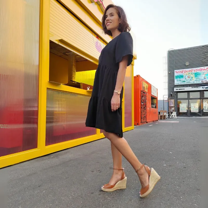 Peep Toe Espadrille Wedge in Tan