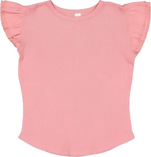 RABBIT SKINS Toddler Girls Flutter Sleeve Tee | Cute T-Shirt with Ruffles