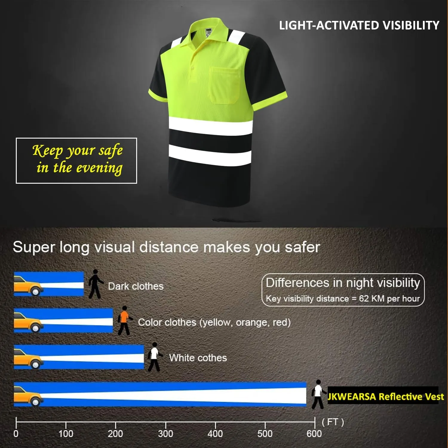Safety Shirt for Men Hi Vis Reflective Shirt Workwear,Quick Drying Breathable Soft T Shirt