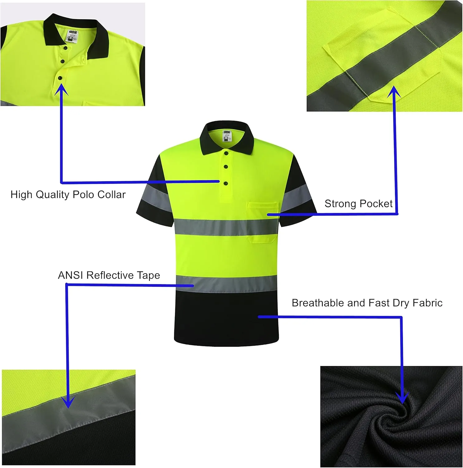 Safety Shirt for Men Hi Vis Reflective Shirt Workwear,Quick Drying Breathable Soft T Shirt