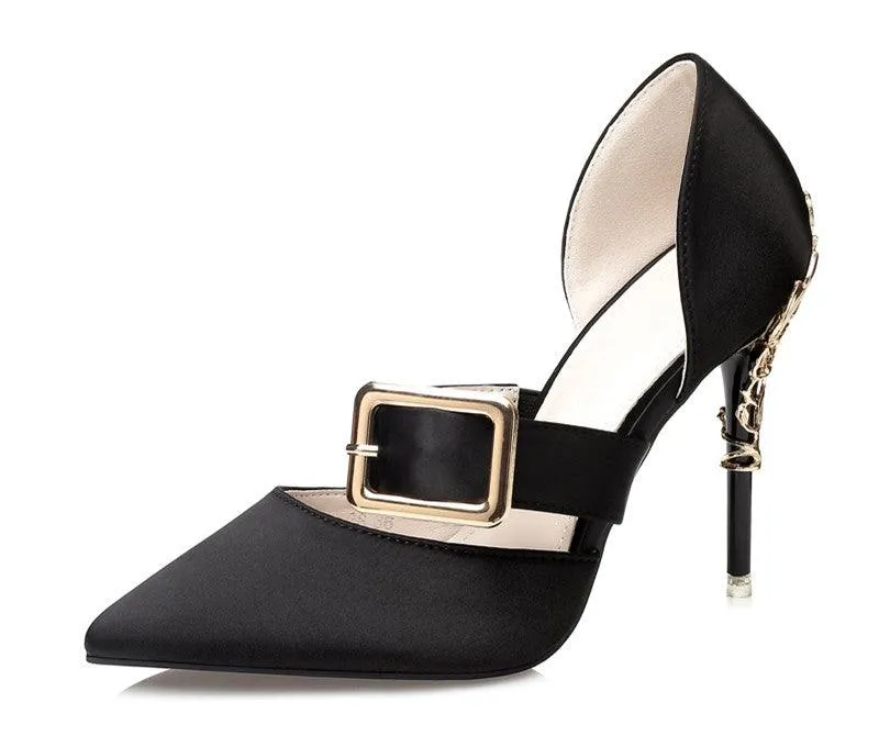 SATIN PUMP WITH GOLD DETAIL