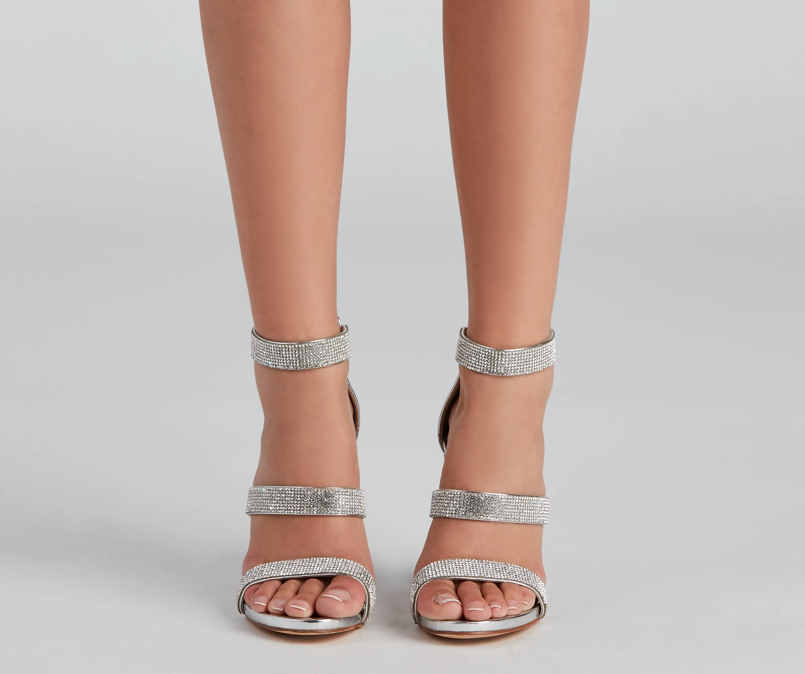 Sparkle Scene Rhinestone Chrome Block Heels