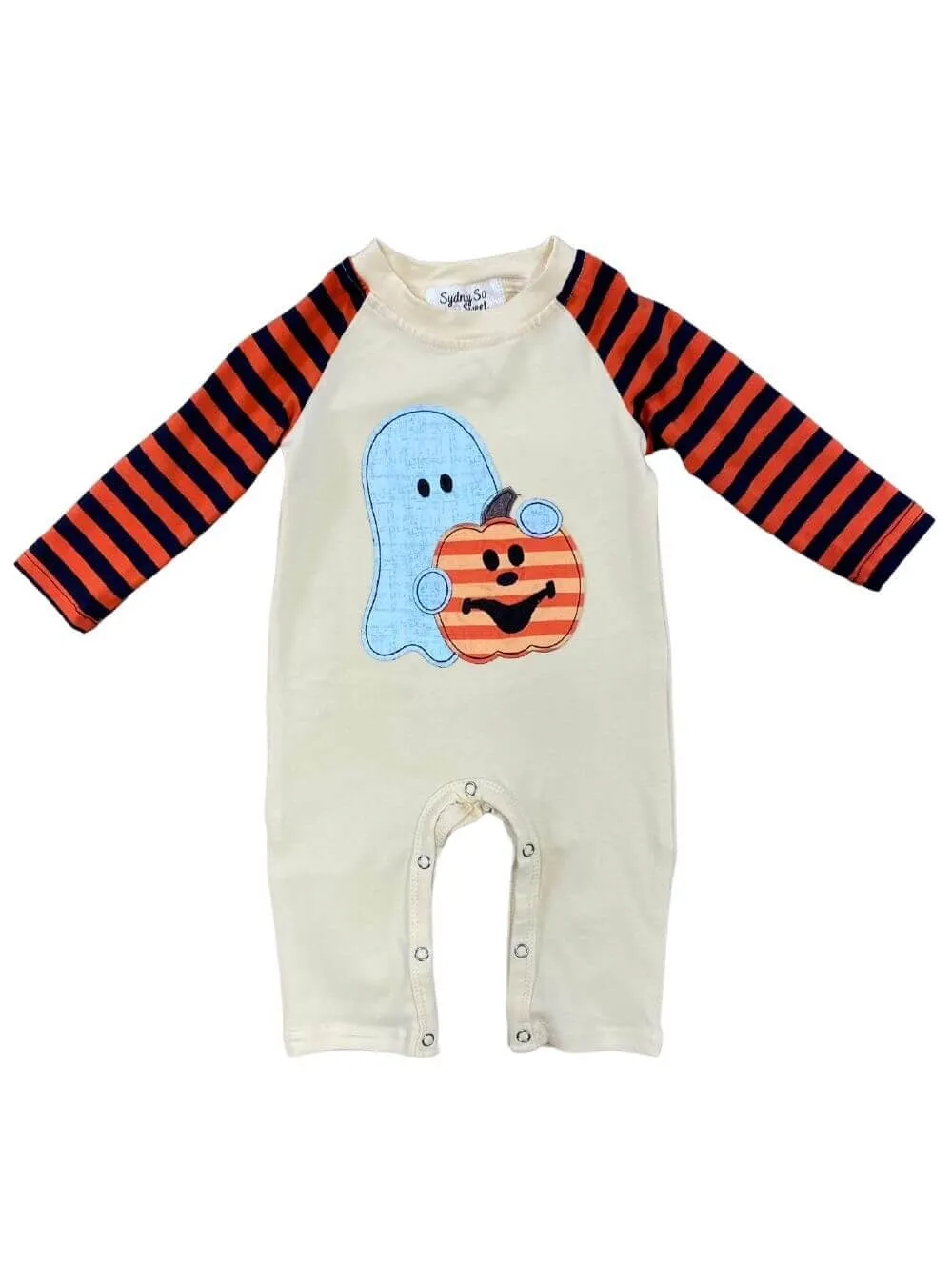 Stripe Sleeve Ghost & Jack-o-lantern Halloween Baby Romper