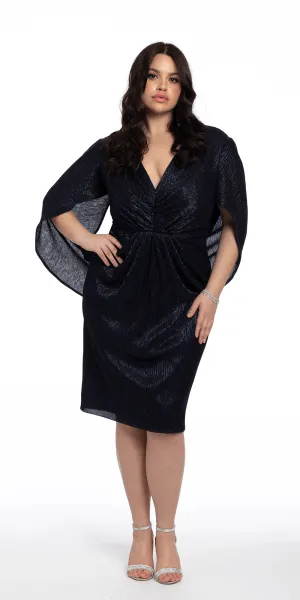 V Neck Crinkle Foil Cowl Back Dress