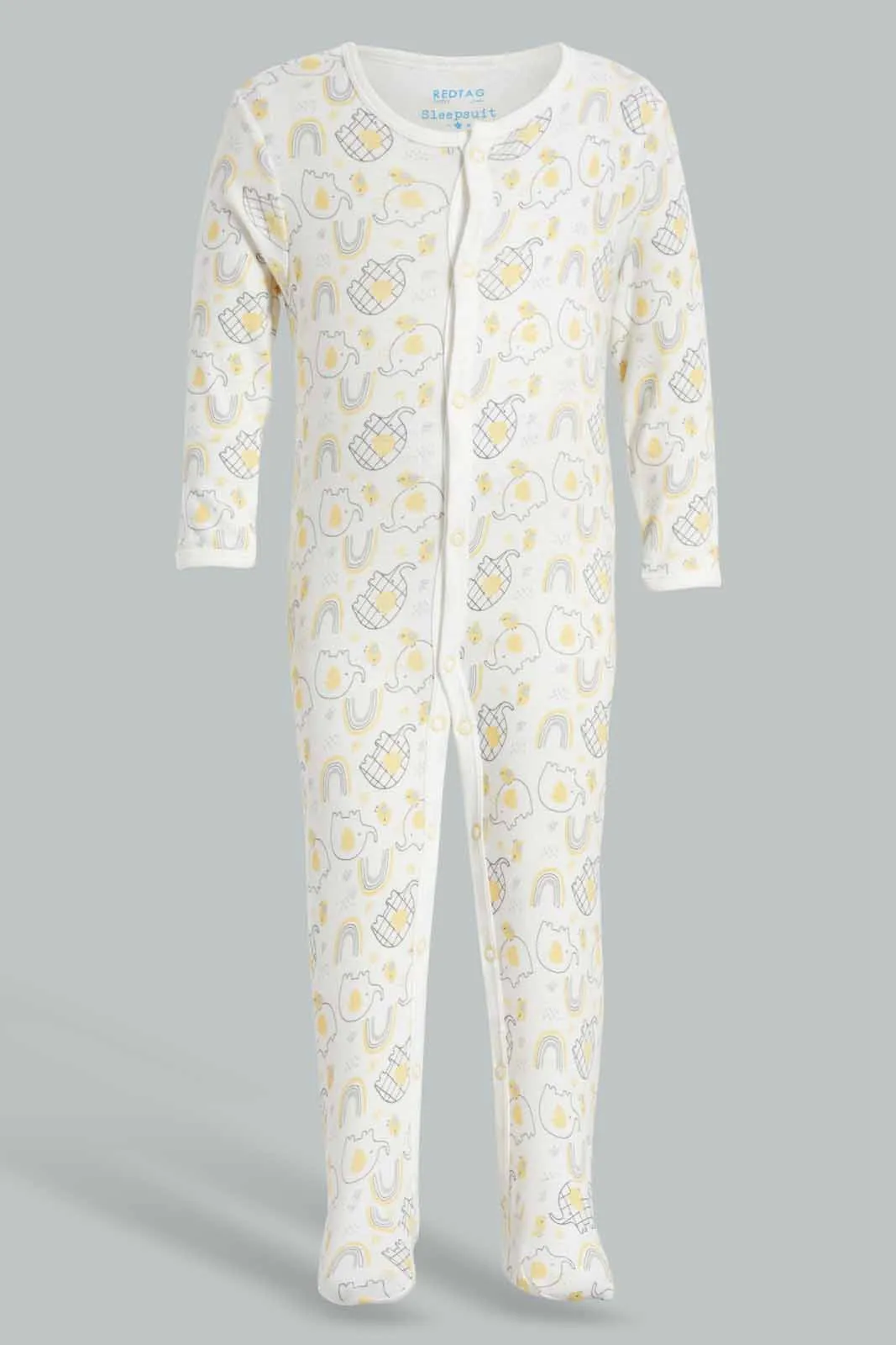 White And Yellow Elephant Romper Set (2 Piece)