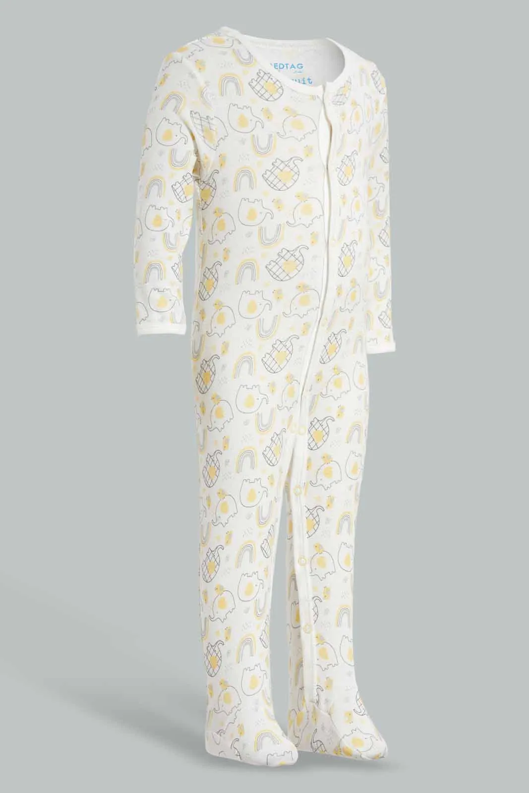 White And Yellow Elephant Romper Set (2 Piece)