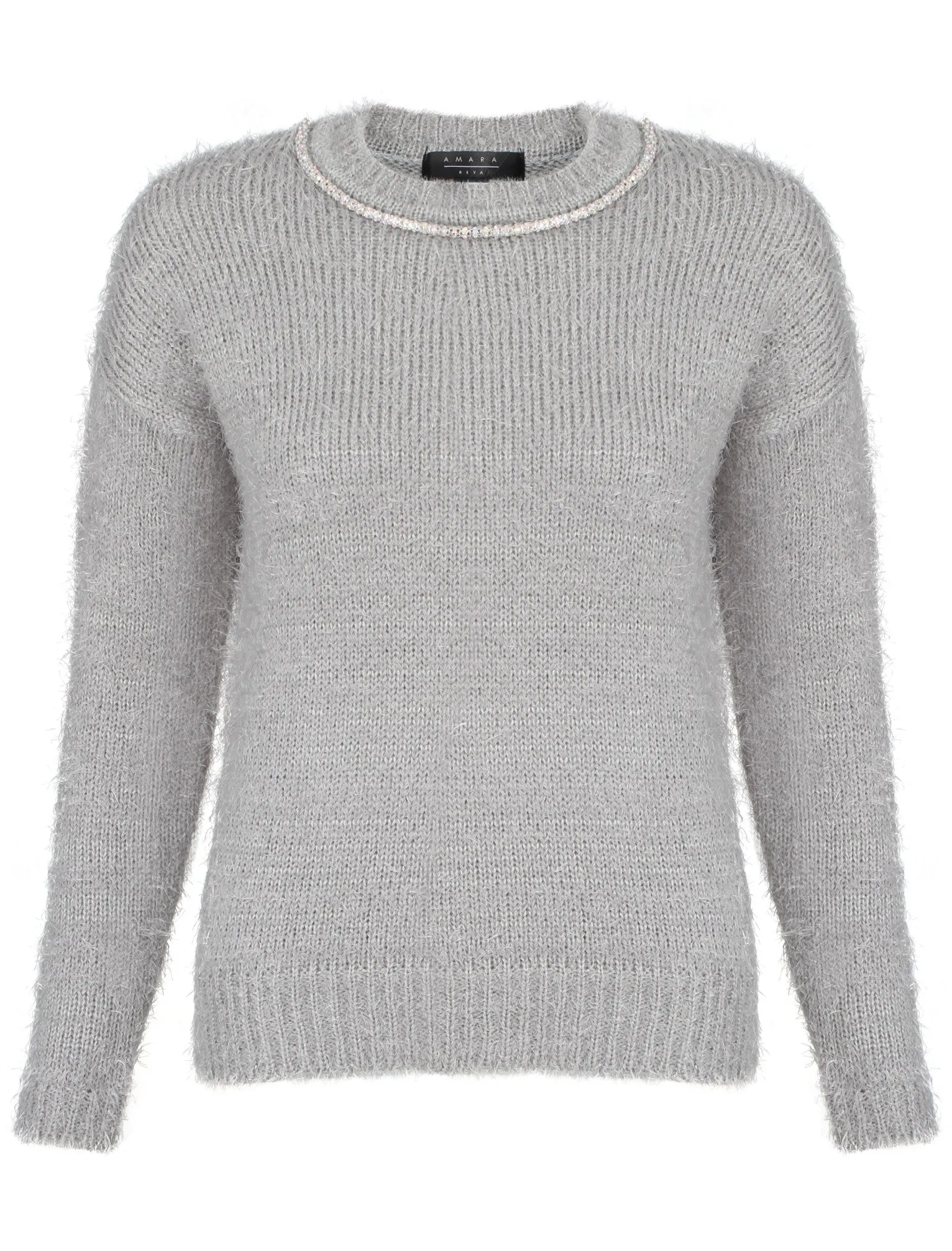 Womens Amara Reya Teasel Crew Neck Jumper in Light Grey Marl